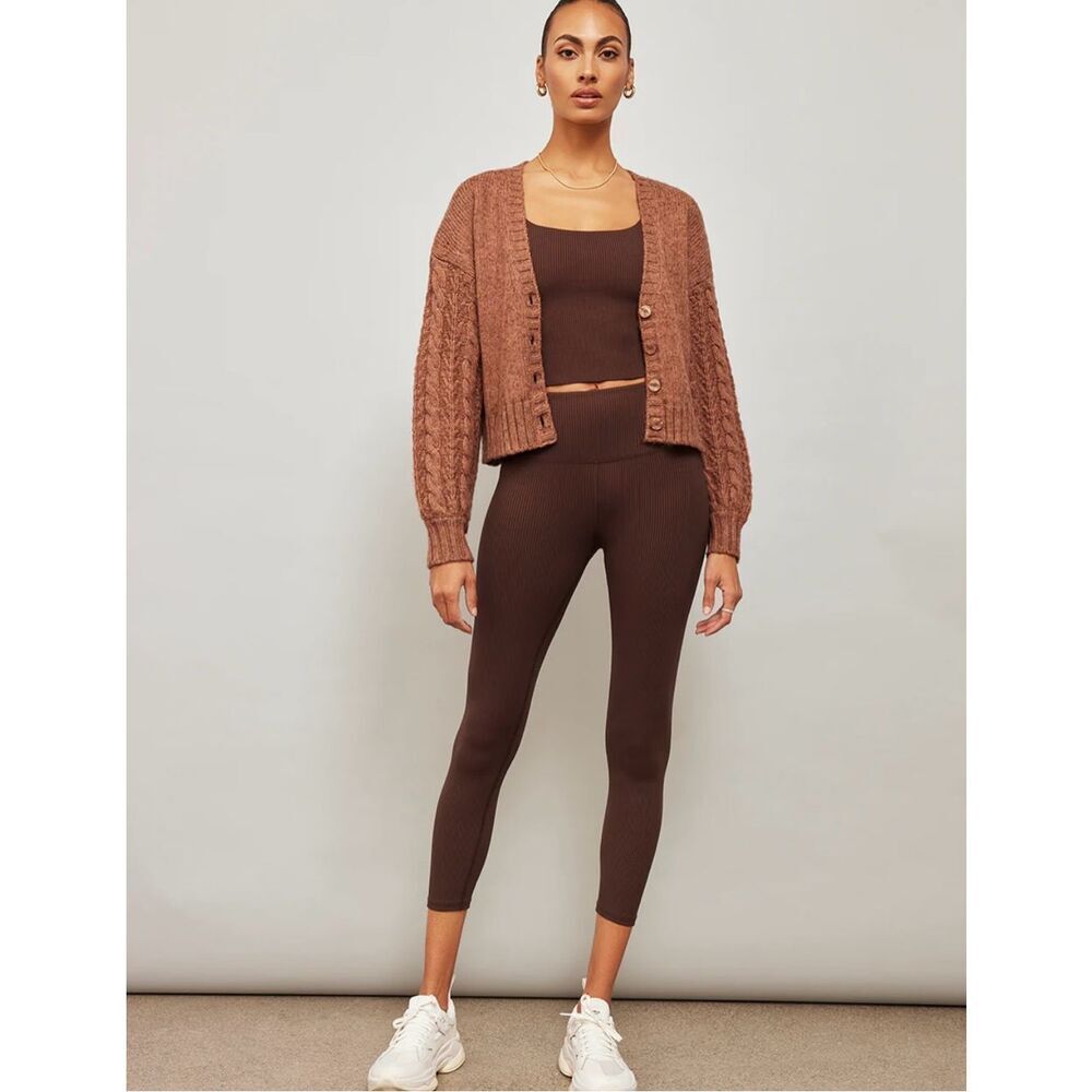 Carbon38 Cable Knit Mushroom Brown Chunky Cardigan Sz XL NWT